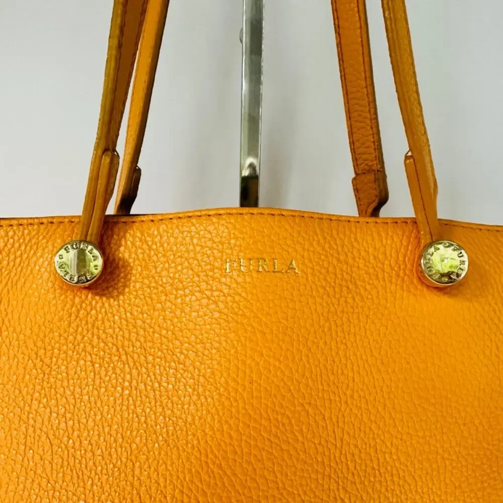 FURLA Eden Medium East West Tote Bag Mandarin Orange Pebbled Top Handle